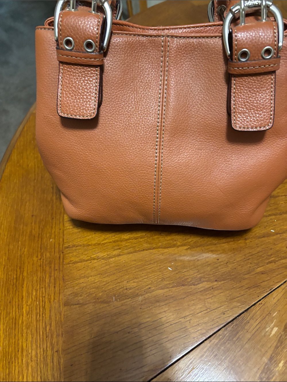 Tignanello Burnt Orange Pebbled Leather Shoulder Bag with Buckle Straps